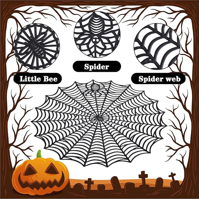 8 Pcs Spider Web Placemats - 15" Heat Insulation Table Mats - Hollow Out Spiderweb Coasters for Dining Table Halloween Decoration (Black)