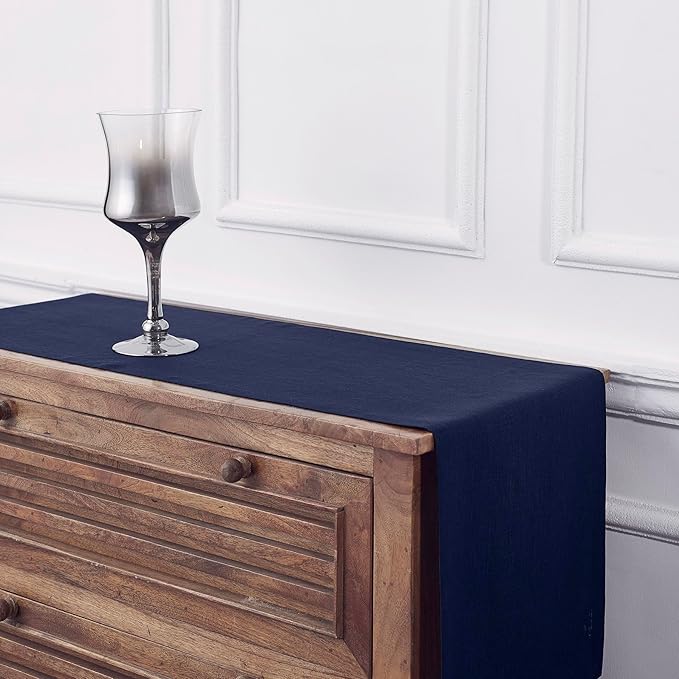Solino Home Linen Navy Table Runner 72 Inches Long - 100% Pure Linen 14 x 72 Inch Table Runner for Dining, Fall, Autumn, Thanksgiving - Fete