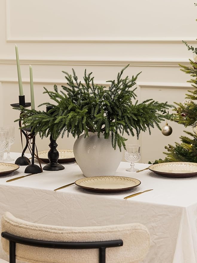 MISSPIN 12 Pcs 19.5 Inches Christmas Norfolk Pine Branches, Norfolk Pine Artificial Christmas Branches DIY Crafts Faux Pine Branches for Xmas Indoor Outdoor Home Decor