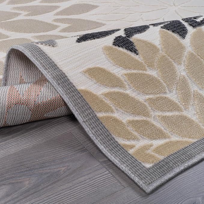 Beverly Rug Outdoor Rug 9x12 Large Modern Floral Tropical Area Rugs for Indoor and Outdoor Patio Easy to Clean Non Shedding Living Room Porch Garden Washable Outside Carpet (9 x 12 Beige)