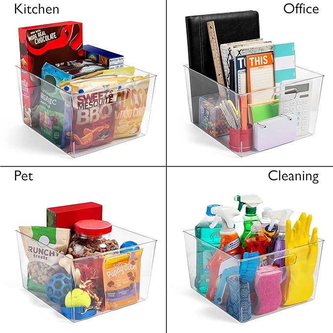 ClearSpace Clear Plastic Storage Bins – XL 4 Pack Perfect for Kitchen,Fridge, Pantry Organization, Cabinet Organizers