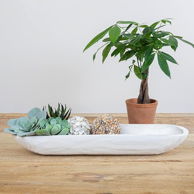 Creative Co-Op Decorative Paulownia Wood Tray, White