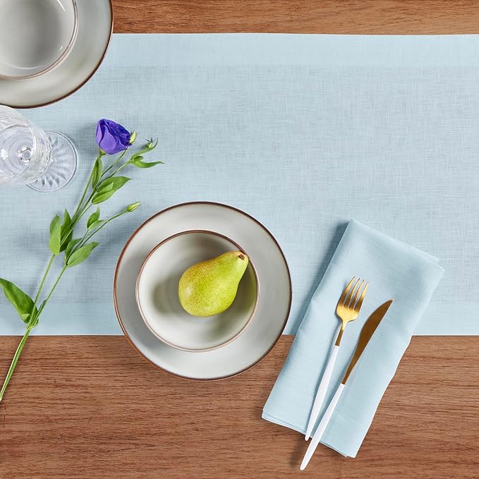 Solino Home Linen Ice Water Table Runner 144 Inches Long - 100% Pure Linen Extra Long Table Runner 14 x 144 Inch - Fete