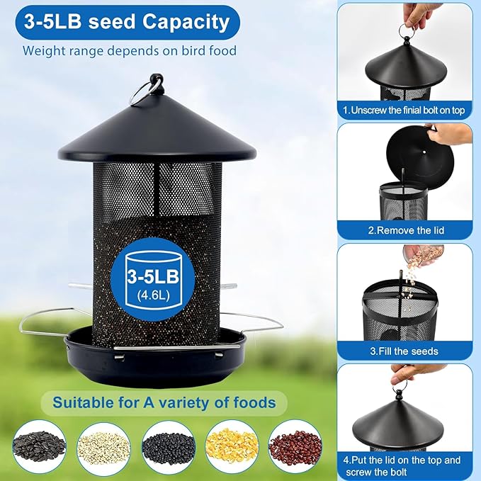 Large Bird Feeders for Outside: 12.6inch Metal for Outdoors Hanging with Black for Garden Yard Outside Decor Cardinal Finch -