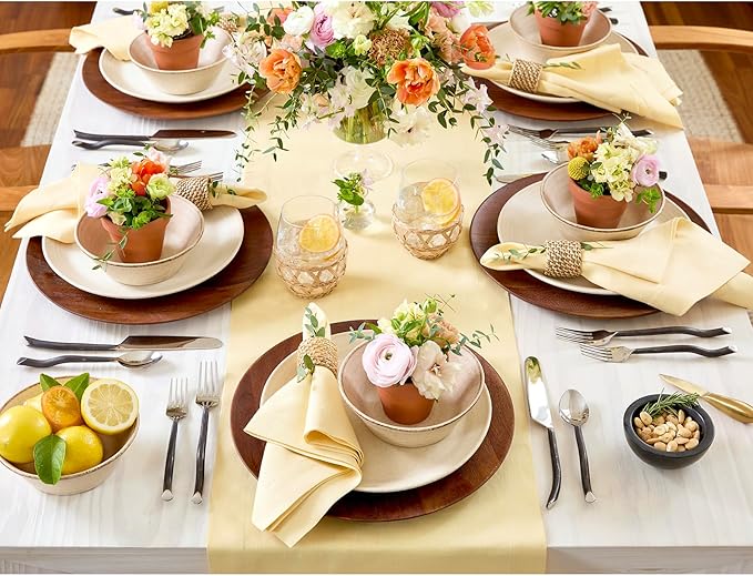 Solino Home Linen Table Runner 60 Inches - 100% Pure Linen Golden Straw Table Runner 14 x 60 Inch Ideal for Dresser and Coffee Tables - Fall, Autumn, Thanksgiving - Fete