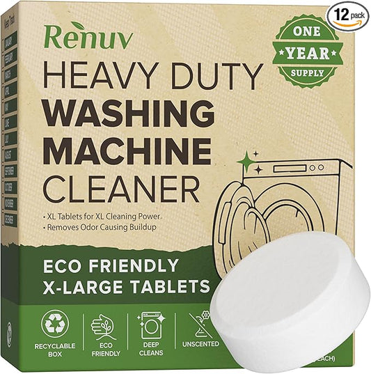 Heavy Duty Washing Machine Cleaner and Descaler - Deep Cleaning Tablets For Front Load or Top Load Washer (12 XL Tablets - One Year Supply)