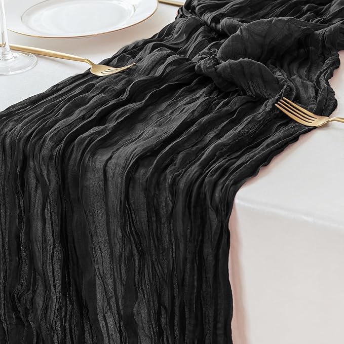 Sioloc Black Cheesecloth Table Runner Fall Autumn Decor for Home 10ft Table Cloth for Wedding Birthday Party Halloween Thanksgiving Decorations