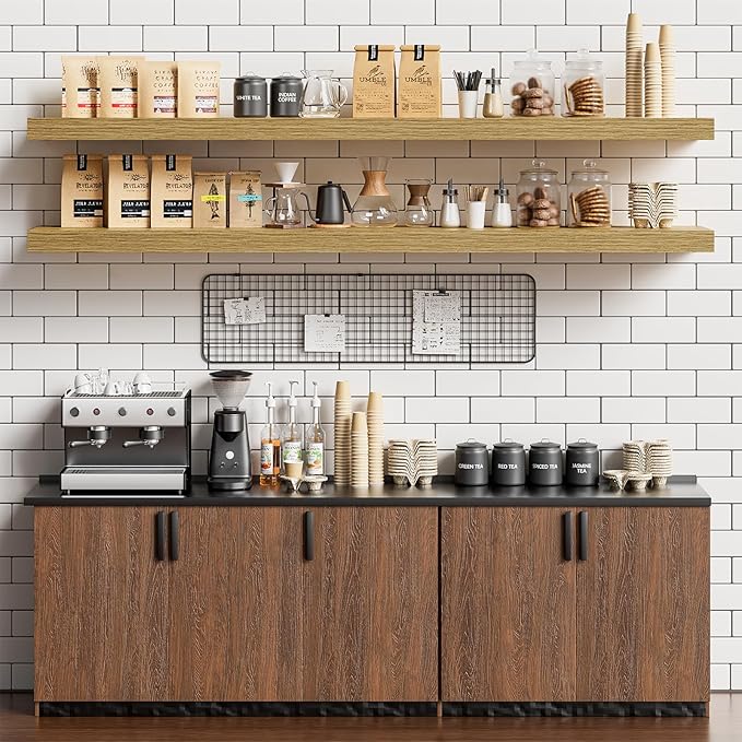 Heimlove 55 Inch Long Floating Shelves for Wall,9.3" Deep Oak Floating Shelves Set of 2,Large Display Shelf & Storage Shelf,Wall Mounted Shelves for Bedroom Living Room Kitchen Office