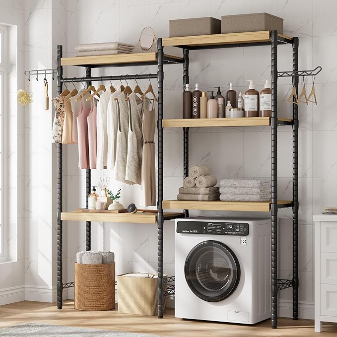 Double Row Over Washer and Dryer Storage Shelves, Laundry Room Organization and Storage, Heavy Duty Laundry Room Shelves, with Adjustable Height, 5-Tier