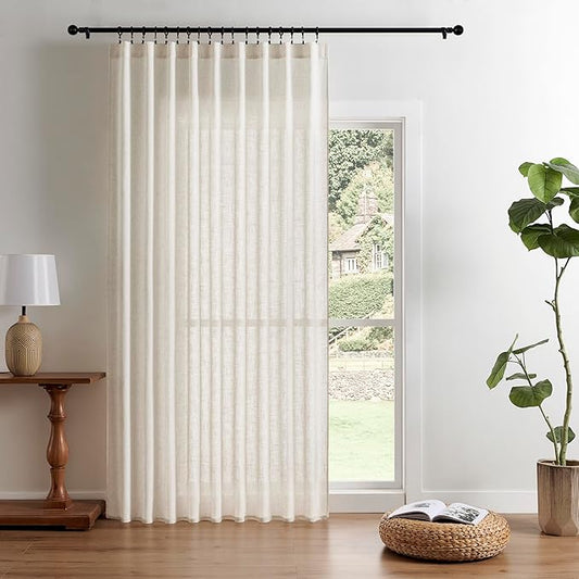Joydeco Light Filtering Curtains 90 Inch Length for Bedroom, Linen Curtains 90 Inch Length 1 Panel Set for Living Room，White Semi Sheer Drapes 90 Inches Long with Rod Pockets