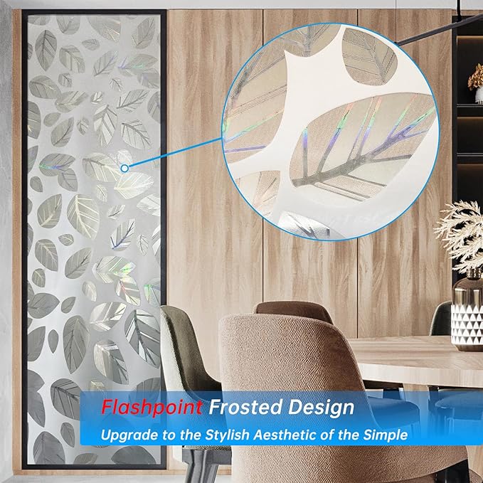 Window Privacy Film with Installation Tools, Static Cling, Anti UV, Heat Control, Ideal for Home Shower Office Glass Door (Leaf White (Glue-Free), 23.6X196.9Inch)