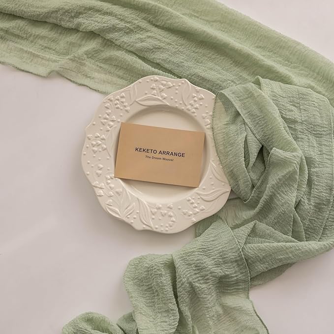 3pcs Cheesecloth Table Runner Sage Green Gauze 120 Inch 10 FT Rustic Boho Cheese Cloth Runner for Wedding Baby Shower Bridal Shower Party Long Sheer Centerpiece Home Decoration