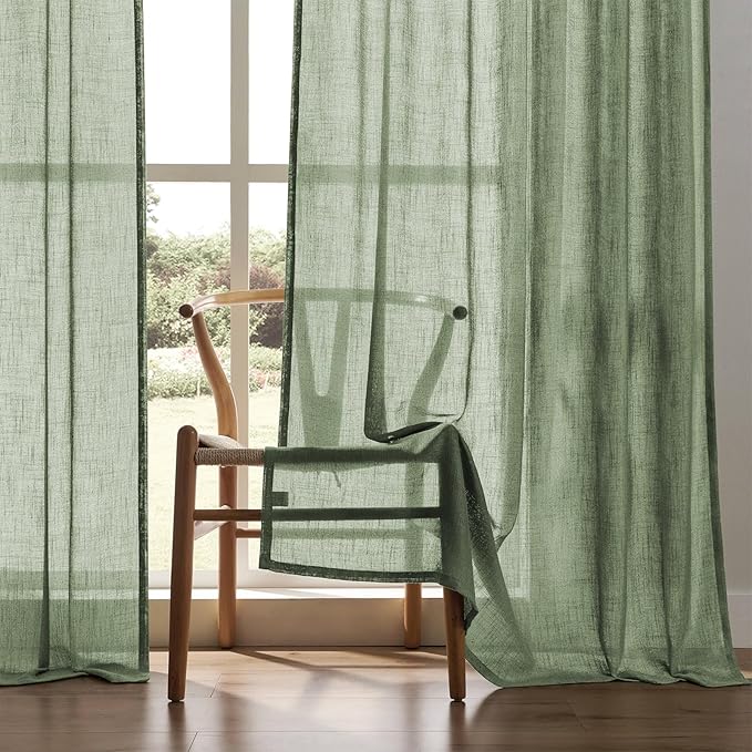 Joydeco Linen Curtains 96 Inch Length 2 Panel Sets,Light Filtering Curtains for Bedroom 52 Inch Wide Living Room Drapes with Back Tabs & Rod Pockets (W52 x L96 Inch, Loden)