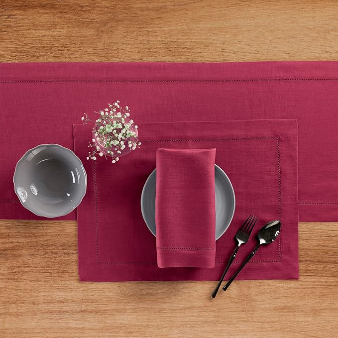 Solino Home Linen Table Runner 36 Inches - 100% Pure Linen Beet Hemstitch Table Runner 14 x 36 Inch Ideal for Dresser and Coffee Tables - Fall, Autumn, Thanksgiving - Classic Hemstitch