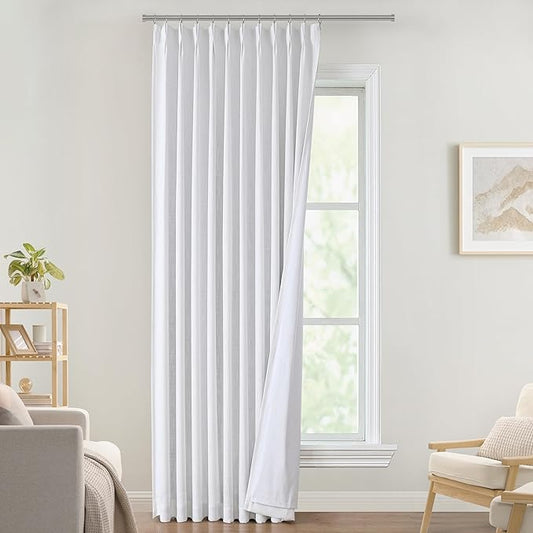 Vision Home White Pinch Pleated Full Blackout Curtains 60 inch Wide Thermal Insulated Window Panels 112 inch for Bedroom Living Room Darkening Pinch Pleat Drapes with Hooks Back Tab 60" Wx112 Lx1