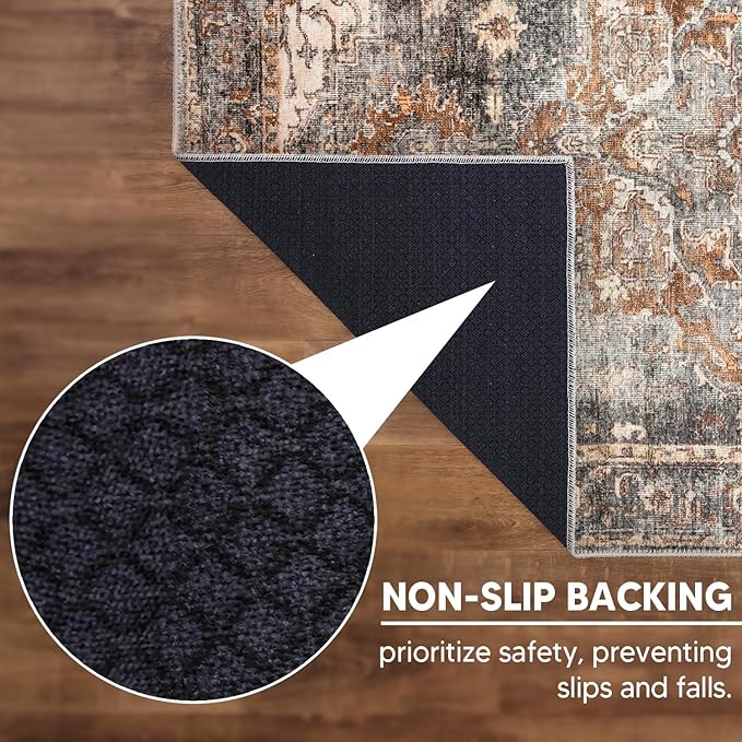 Keen Home Design 6x9 Rug - Machine Washable Area Rug with Non-Slip Backing, Ideal for Living Room, Dining Room, Bedroom - Vintage, Easy Clean, Durable, Low Pile Rug - (6' x 9')