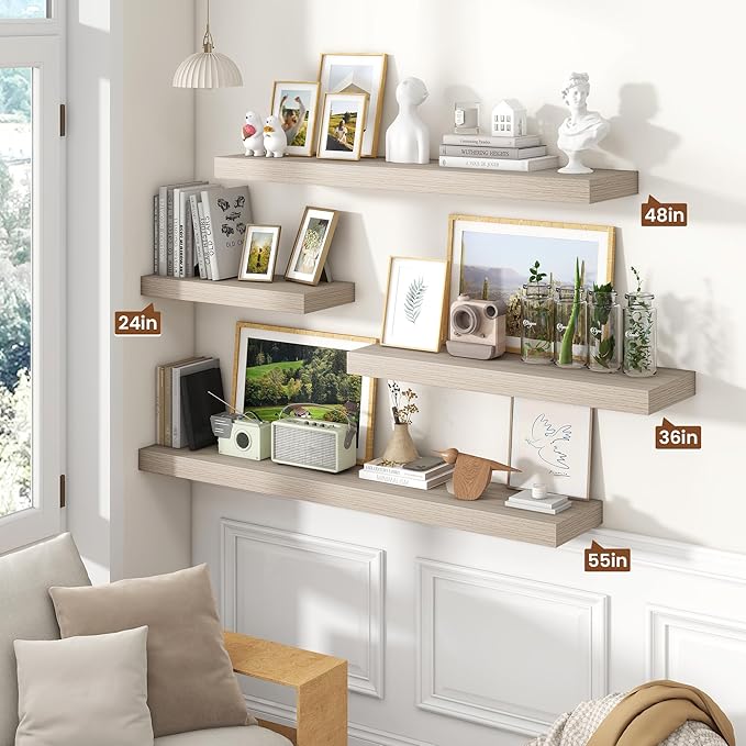 Heimlove 36 Inch Floating Shelves for Wall Set of 2,Wall Shelves for Storage & Decor - Heavy Duty with Invisible Brackets,Perfect for Living Room,Bedroom,Home Office-Grey