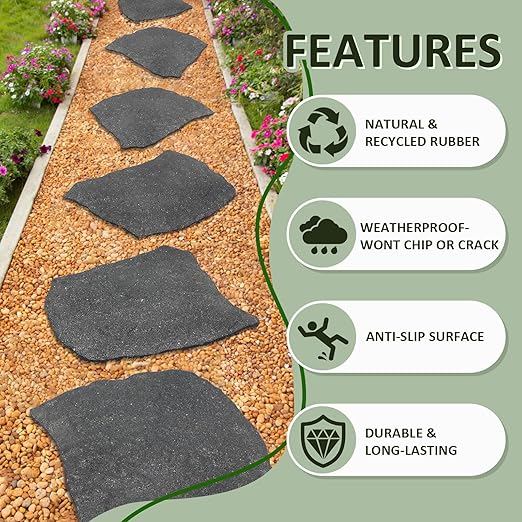 3 Pack Rubber Stepping Stones Outdoor Garden Rubber Pavers Pathway Walkway Paving Stones