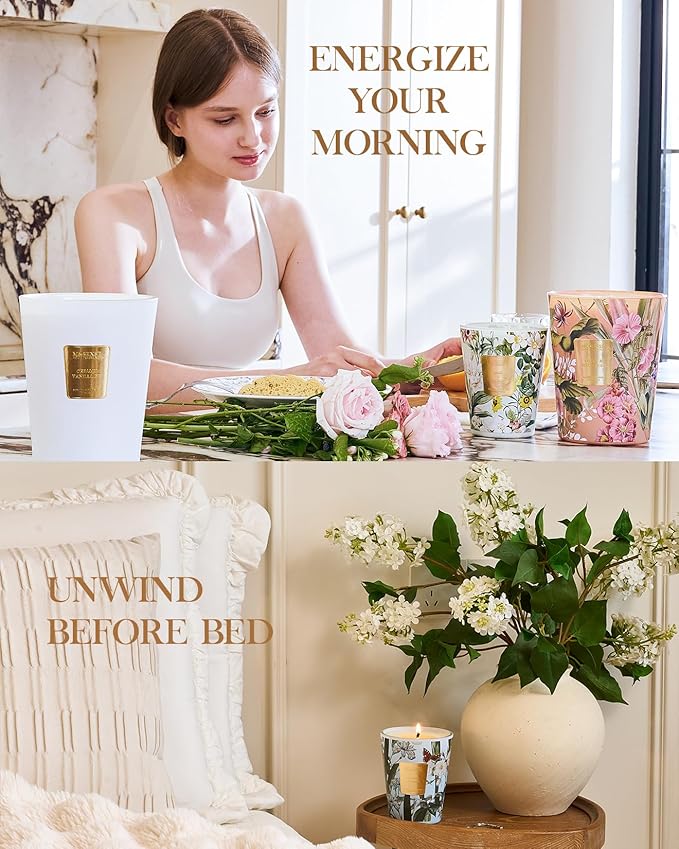 M&SENSE Garden Rose Scented Natural Soy Wax Candle, 14.1oz 60 Hours Long Lasting Slow Burning Candles for Home Decor, Aromatherapy Candle for Stress Relief