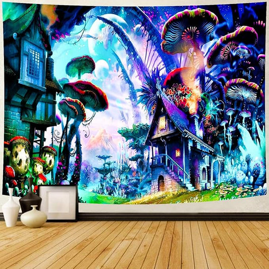 Delur Fantasy Forest Tapestry Enchanted Forest Mystical Magical Tree Tapestry Psychedelic Abstract Nature Landscape Wall Hanging Headboard for Bedroom Living Room Home Decor (59.1" x 78.7")