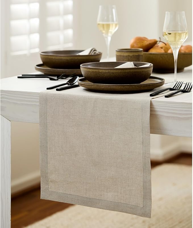 Solino Home Linen Natural Table Runner 144 Inches Long - 100% Pure Linen Extra Long Table Runner 14 x 144 Inch for Fall, Autumn, Thanksgiving - Fete