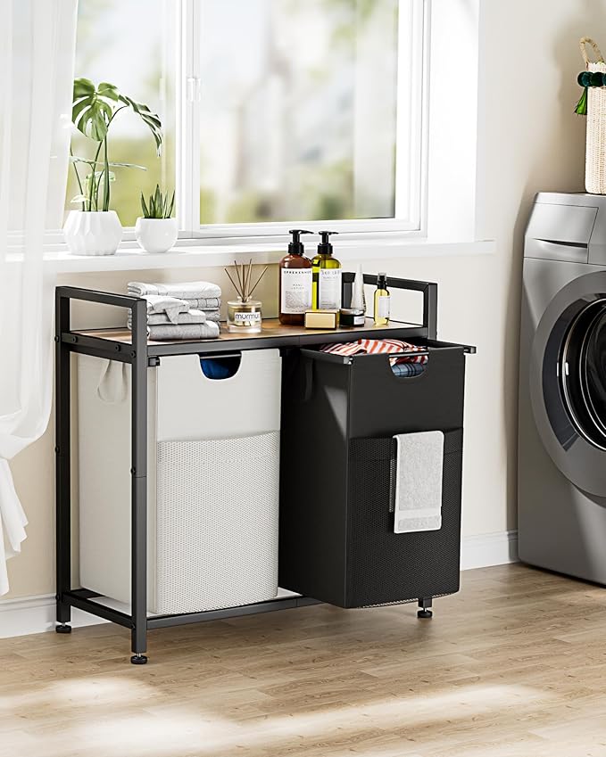 Lulive Double Laundry Hamper, Multifunctional Basket Organizer, 112L Laundry Sorter with Removable Bags and Fabric Handles, Large Top Shelf Laundry Bag for Bathroom, Dorm, Laundry Room