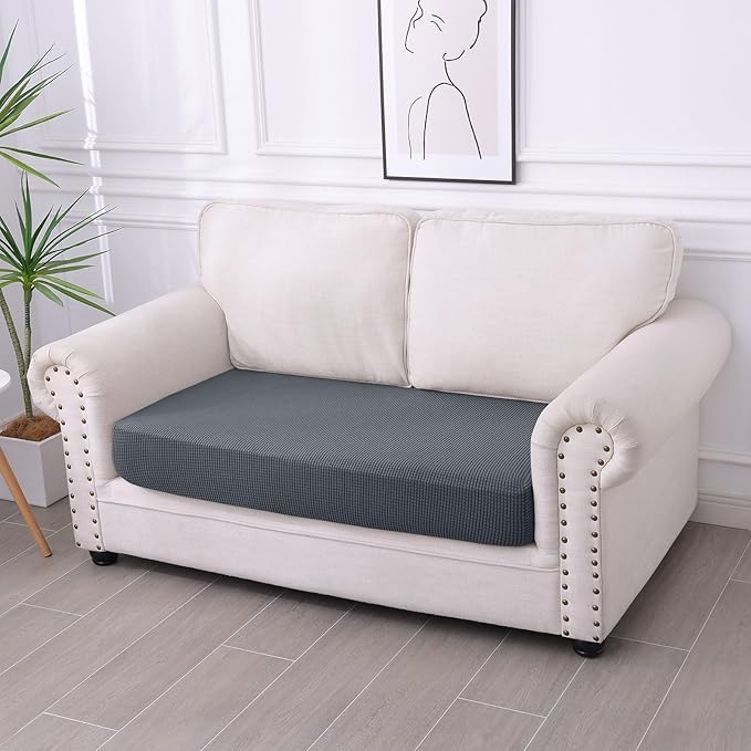 hyha Waterproof Couch Cushion Covers for Pets, Non Slip Sofa Seat Cover for Dogs Washable, Soft Thick Stretch Jacquard Fabric, Sofa Slipcovers with Elastic Bottom (1 Piece for Medium, Grey)