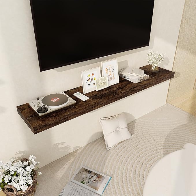 Floating Shelves 55 Inch Long, 55 x 12 Large Floating Shelf Wall Mounted, 12 Inch Wide Floating Shelves for Fireplace Mantel, 2" Thicked Storaged Shelves for Living Room, Bedroom, Rustic Brown, 1 Pack