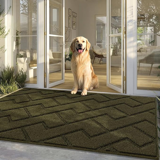 hicorfe Front Door Mat Outside Entrance,36"x59" Absorbent Muddy Dirt Resist Welcome Door Mats Outdoor Indoor,Stain and Fade Resistant,Non Slip Backing Entry Mat Doormat for Entryway(Oliver Green)