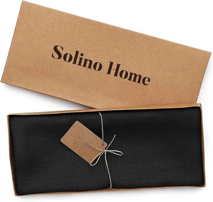 Solino Home Linen Black Table Runner 60 Inches - 100% Pure Linen Short Table Runner 14 x 60 Inch Ideal for Dresser and Coffee Tables - Fall, Autumn, Halloween, Thanksgiving - Fete