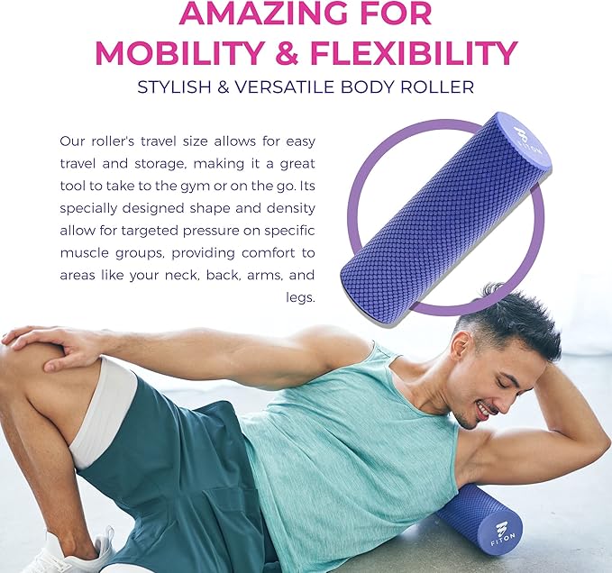 Recovery Foam Roller - High Density Travel Foam Roller for Muscle Massage and Deep Tissue Relief - Compact and Portable for Exercise, Travel, and Fitness - 12"x4", Purple