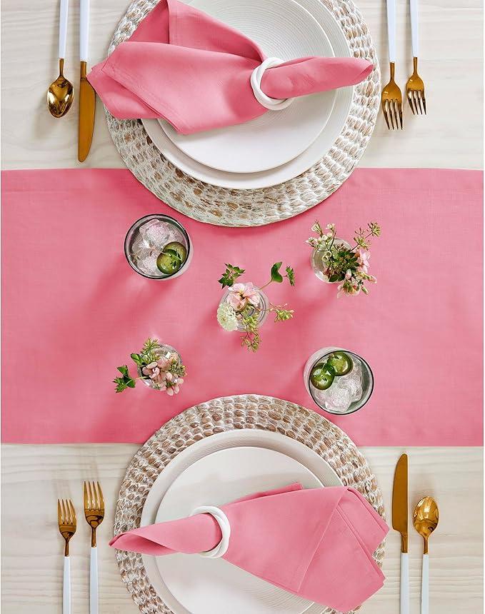 Solino Home Linen Table Runner 72 Inches Long - 100% Pure Linen Pink Carnation Table Runner 14 x 72 Inch for Halloween - Fete
