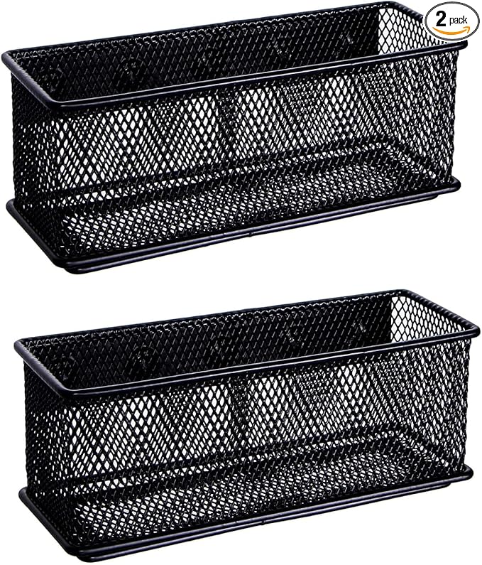 dedoot Magnetic Pencil Holder, Black Mesh Pen Organizer Strong Magnetic Storage Basket Organizes Pens, Pencils, Markers for Whiteboard, Locker, Fridge, Cubicle Desk, Offices 6.3x2.3x2.6inch,2 Pack