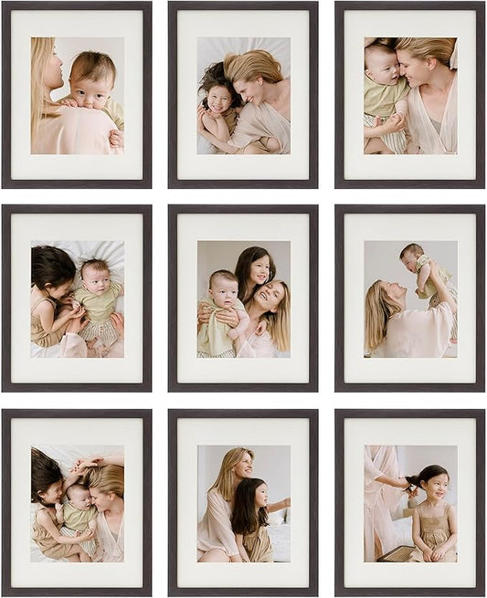 Sheffield Home 9 Piece Gallery Wall Frame Set, 11x14 Inch, Dark Oak