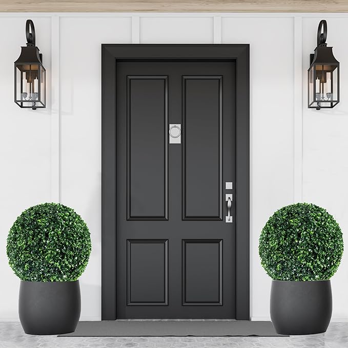 Ogrmar 2 PCS 13.7 inch 2 Layers Artificial Plant Topiary Ball Faux Boxwood Decorative Balls for Backyard, Balcony,Garden, Wedding and Home Décor (13.7 Inch)