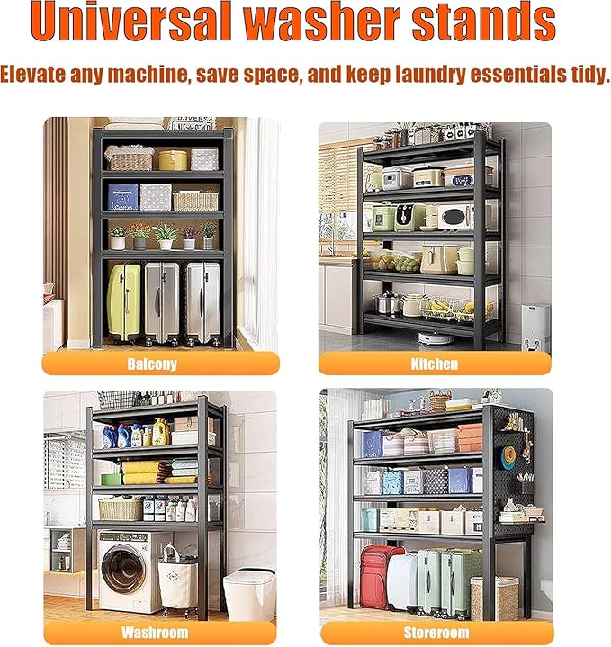 Over Washer and Dryer Storage Shelves,5 Tiers Laundry Room Standing Shelf,Adjustable Metal Shelving Unit,Space Saving Shelf, 63" H x 31.5" W x 15.7" D, Black