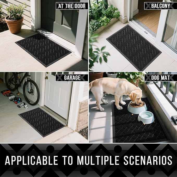 Yimobra Front Door Mat Outdoor Indoor 36x24, All-Season, All-Weather, Heavy Duty Welcome Door Mats Outside Entrance, Non Slip Porch Patio Entrance Mat, Black
