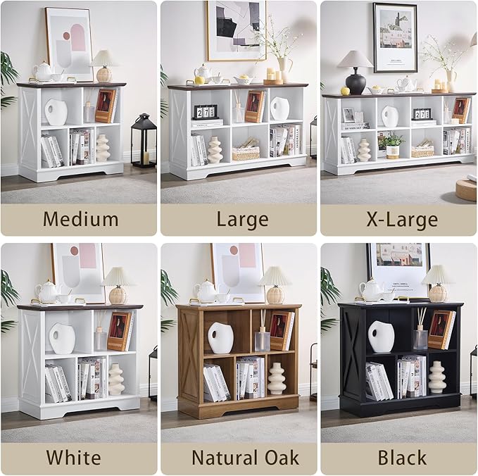 Farmhouse 8 Cube Bookshelf, White Storage Organizer Bookcase, Kids Toy Storage Cabinet, Long Bookshelves Storage Organizer Shelf, Wood Display Cabinet Book Shelves for Bedroom,Living Room,Office