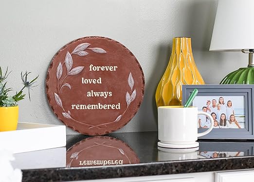 NAT & Jules Floral Laurel Wreath Leaves Pattern Dimensional Indoor Outdoor 12 inch Round Cast Resin Decorative Garden Stepping Stone, Patio, Walkway Sculpture Yard Art, Forever Loved Red