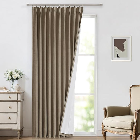 Vision Home Brown Pinch Pleated Full Blackout Curtains Linen Blended 60" Wide Thermal Insulated Window Panels 120 inch for Bedroom Living Room Darkening Pleat Drapes with Hooks Back Tab 60" Wx120 Lx1