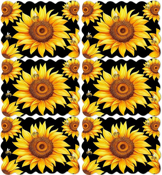 Sunflower Placemats Set of 6 Summer Plastic Table Mats Summer Floral Place Mats Washable Vinyl Seasonal Spring Sunflower Table Decoration for Indoor Outdoor Party Kitchen Dining