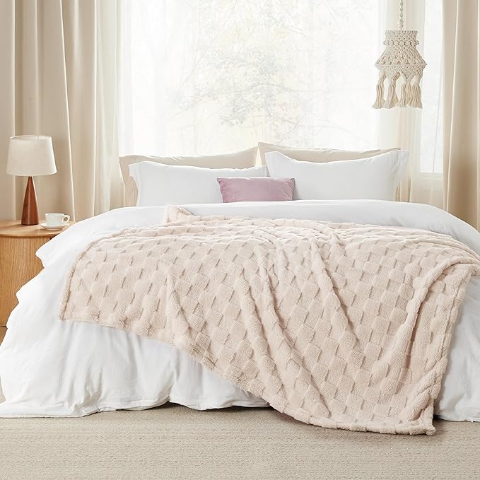Bedsure GentleSoft Twin Blanket for Bed Light Beige - Super Soft Cozy Blankets for Women Men Girls, Cute Fuzzy Fleece Throws for Bedroom Couch, 60x80 Inches