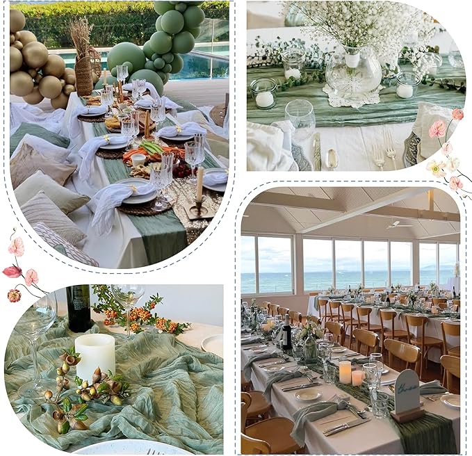 Sioloc 5 Pack Sage Green Cheesecloth Table Runner Fall Autumn Decor for Home 10ft Table Cloth for Tea Wedding Birthday Party Baby Bridal Shower Halloween Thanksgiving