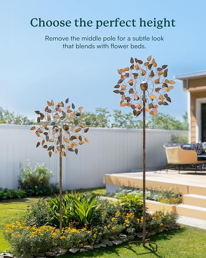 Yard Garden Wind Spinners - Large Wind Spinners Outdoor Metal, Kinetic Lawn Patio Wind Sculptures Windmill Decor (Copper Leaves, W23 x H84)