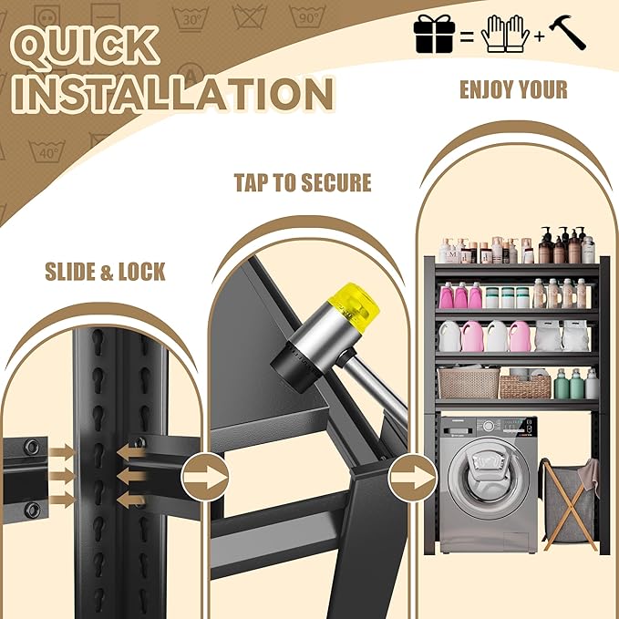 Over Washer and Dryer Shelves,4 Tiers Laundry Room Standing Shelf,Laundry Room Storage Organization,Adjustable Metal Shelving Unit,35" W x 12" D x 63" H, Black