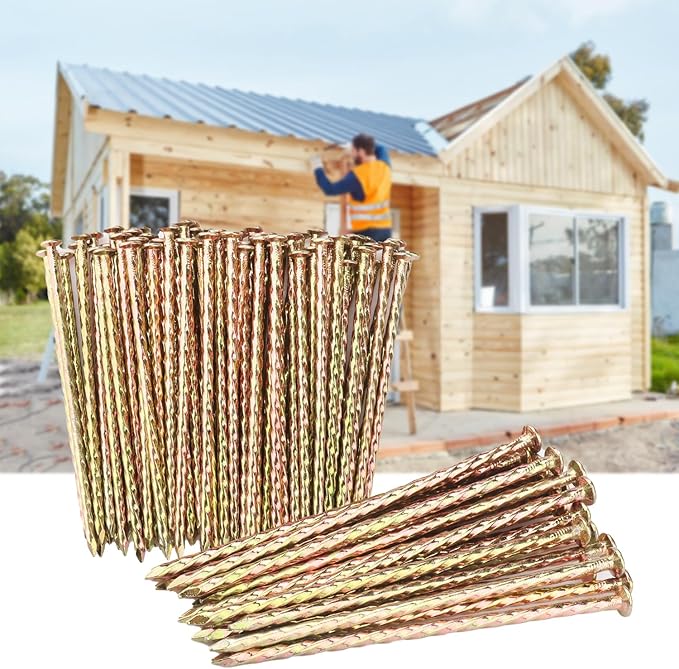 100 PCS 6 Inch Spiral Metal Galvanized Landscape Spikes, Galvanized Non-Rust Metal Garden Stakes, Garden Nails for Artificial Turf, Weed Barrier, Tent, Carpentry and More, by GENHAKON.