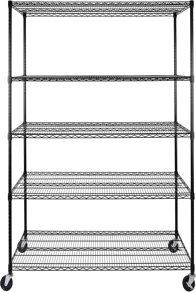 Seville Classics UltraDurable Heavy Duty NSF Solid Steel Wire Rack Storage Unit, Organizer for Garage, Warehouse, Office, Restaurant, Classroom, Kitchen, Black, 5-Tier Shelving, 48" W x 24" D