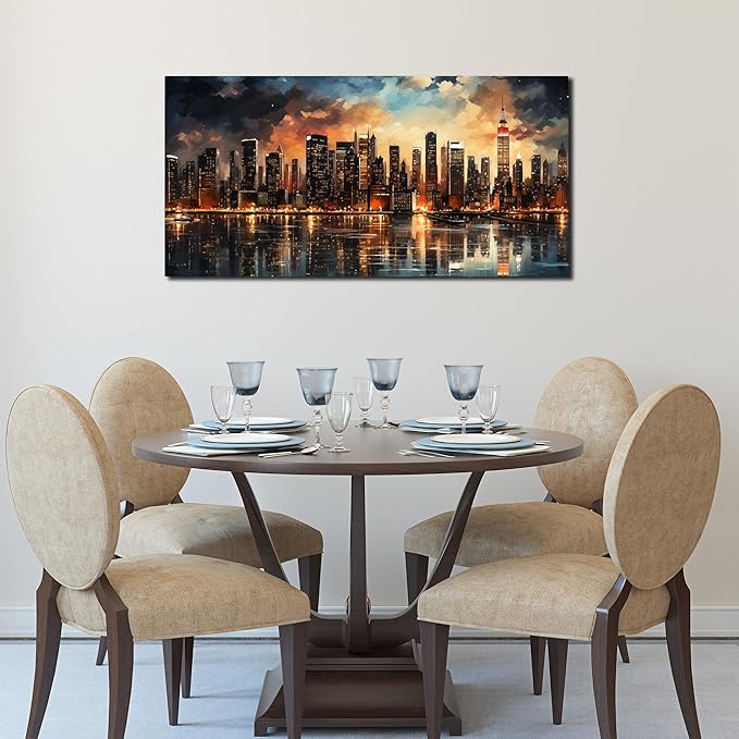 New York Skyline Wall Art for Living Room Modern Canvas Wall Art for Bedroom Above Bed Large Art Work for Office Walls 24 x 48 Inch