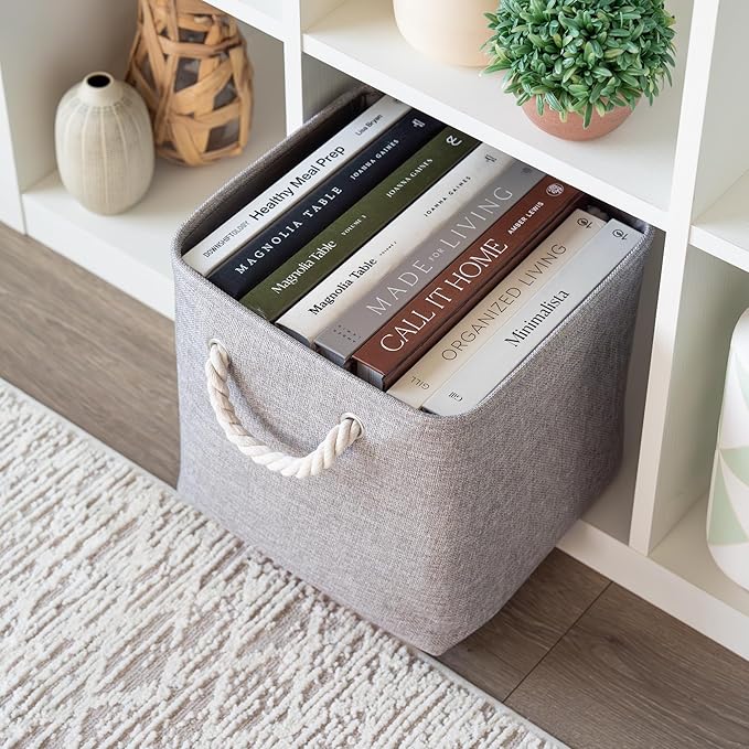 OrganiHaus 11x11 Cube Storage Bins 4 Pack, Foldable Cube Storage Organizer w/ Rope Handles, Collapsible Fabric Bins for Toys, Clothes & Closet Organization, Fabric Square Baskets - Gray