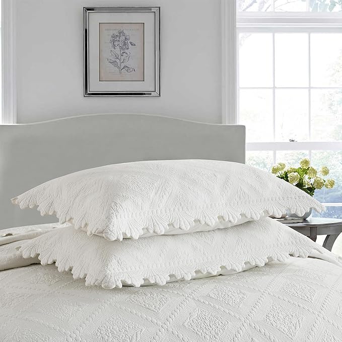MarCielo 3-Piece 100% Cotton Oversized Bedspread Lightweight Quilt Coverlet Embroidery Farmhouse Bedding Set (TK White, Oversized Queen (100"x106"))